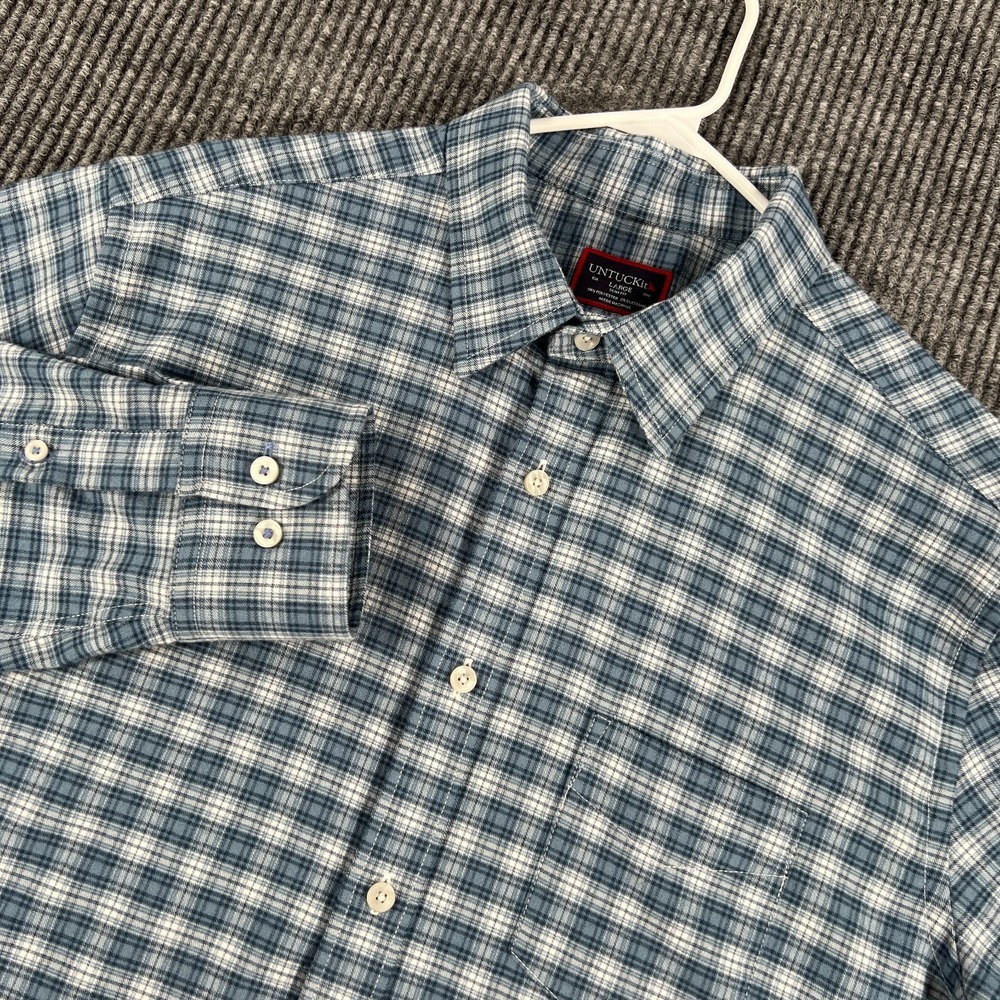 Untuckit Shirt Mens Large Blue Plaid Long Sleeve Button Down Slim Fit